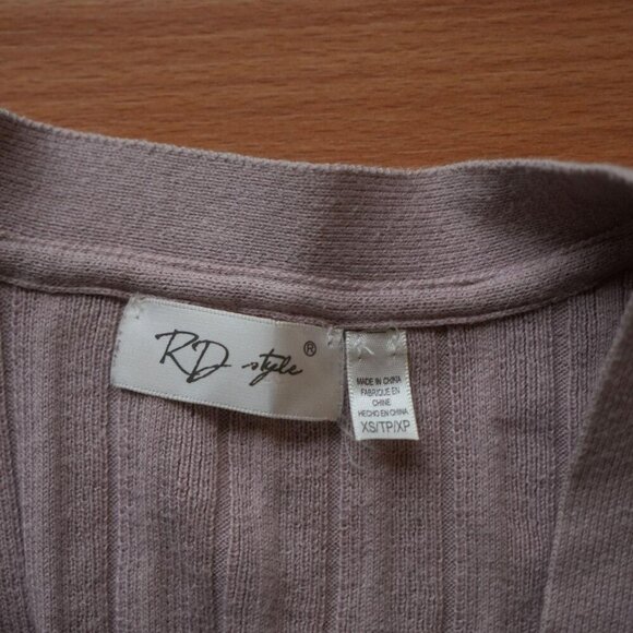 Ribbed Knit Cardigan Plunge Front Balloon Sleeves Cardigan – Size XS - Picture 3 of 4